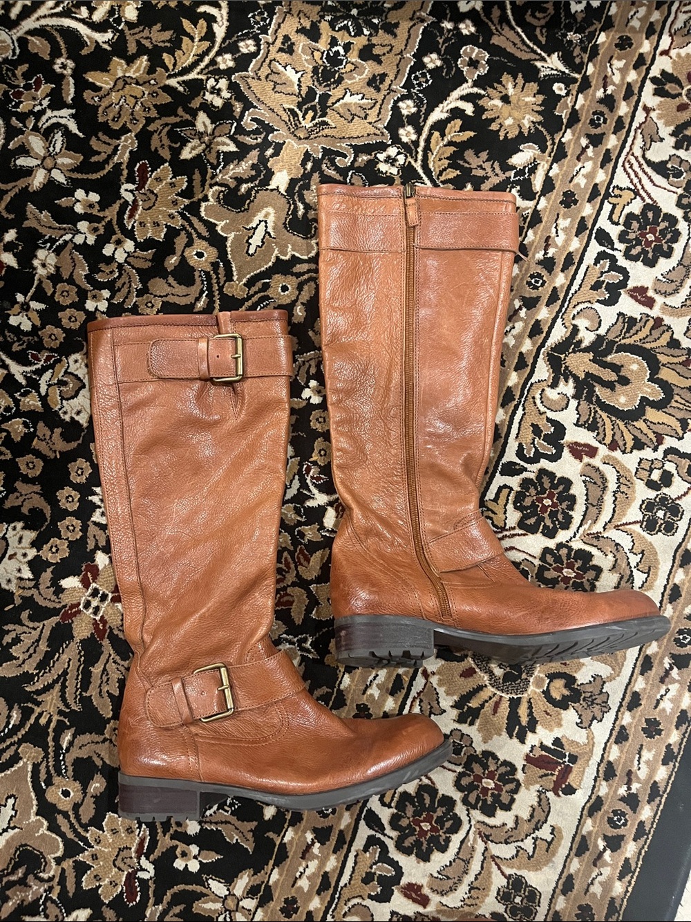 Franco Sarto Tall Leather Riding Boots in Cognac Brown